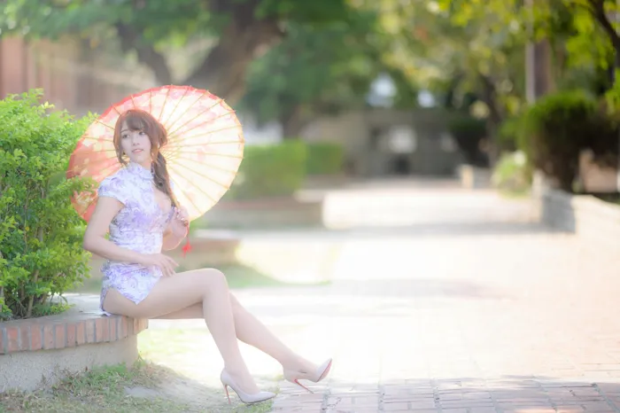 [Mzsock] NO.040 Listening Cheongsam, stockings, high heels and beautiful legs, outdoor shot street photography#[87P]-8