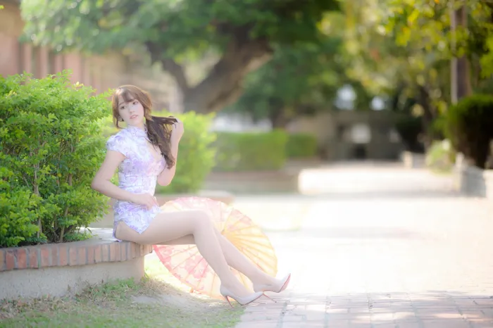 [Mzsock] NO.040 Listening Cheongsam, stockings, high heels and beautiful legs, outdoor shot street photography#[87P]-1