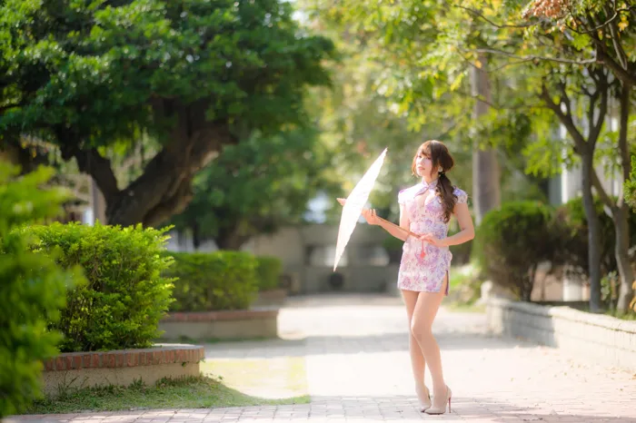 [Mzsock] NO.040 Listening Cheongsam, stockings, high heels and beautiful legs, outdoor shot street photography#[87P]-8